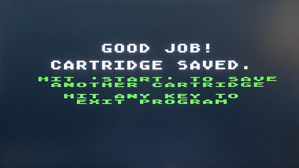 Super Cart Data Disk Cartridge Saved Screen