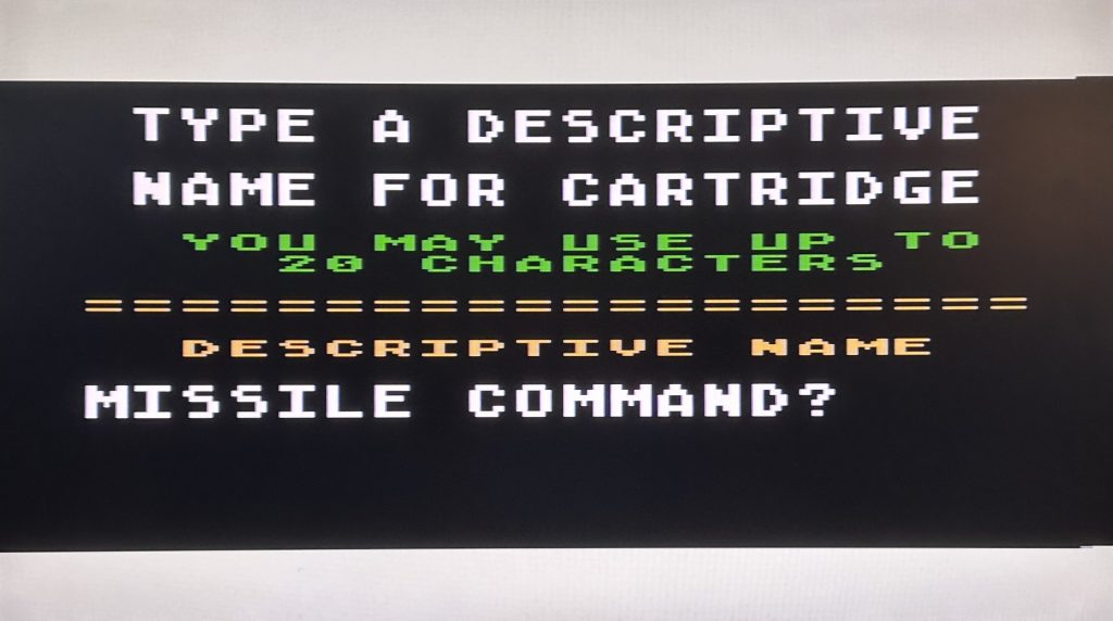 Super Cart Program Disk Enter Descriptive Name Screen