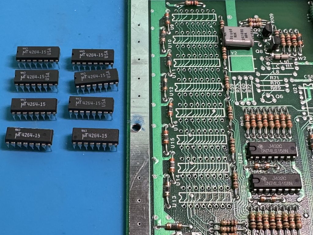 Circuit board with bad RAM desoldered and lifted using the hot air method