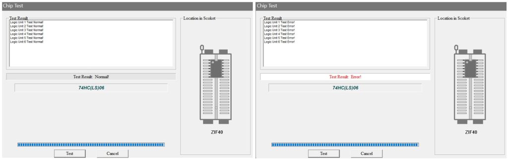 Results of Testing a Good and Bad 7406 Logic Chip