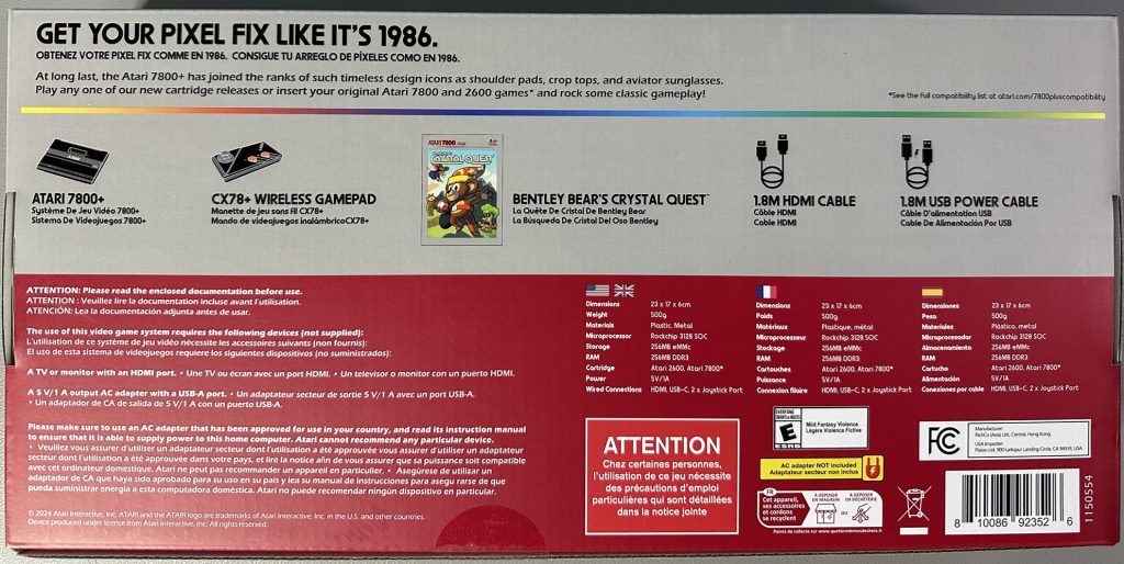 Back of the Atari 7800+ Box